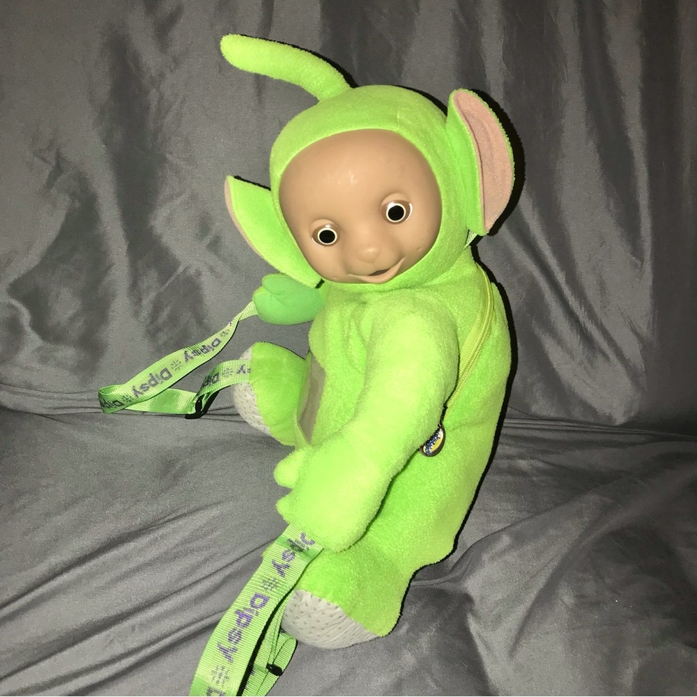 Vintage 1999 Teletubbies dipsy green plush backpack vinyl face